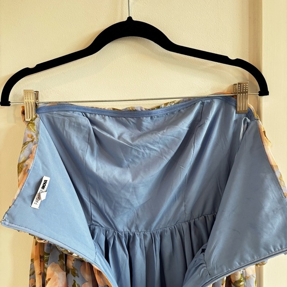 Fashion Nova Sophia Chiffon Pastel Floral Strapless Maxi Dress Blue Size Small - Picture 7 of 13